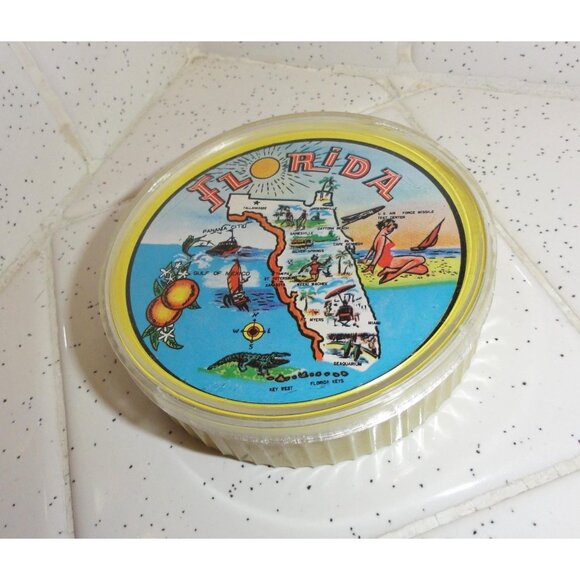 Vintage Florida Round Playing Cards in Celluloid Case souvenir full deck tiki - Picture 3 of 12